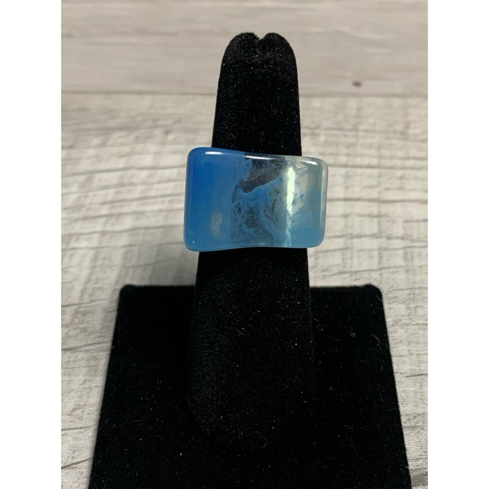 Colorful Acrylic Ring - Transparent Resin Geometric Teal Square Irregular Ring